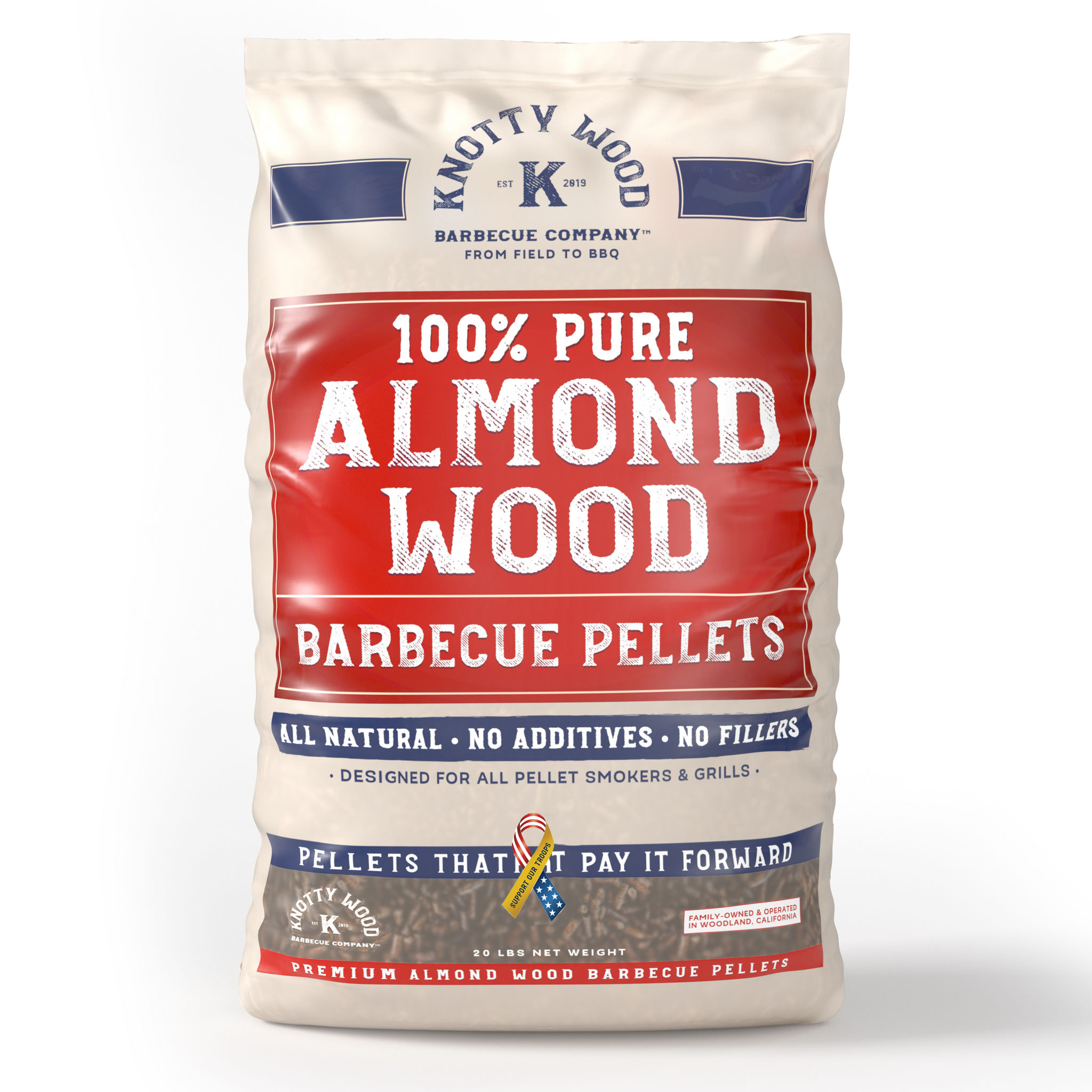 100% Pure Almond Wood Barbecue Pellets - 20 lbs - Knotty Wood Barbecue  Company
